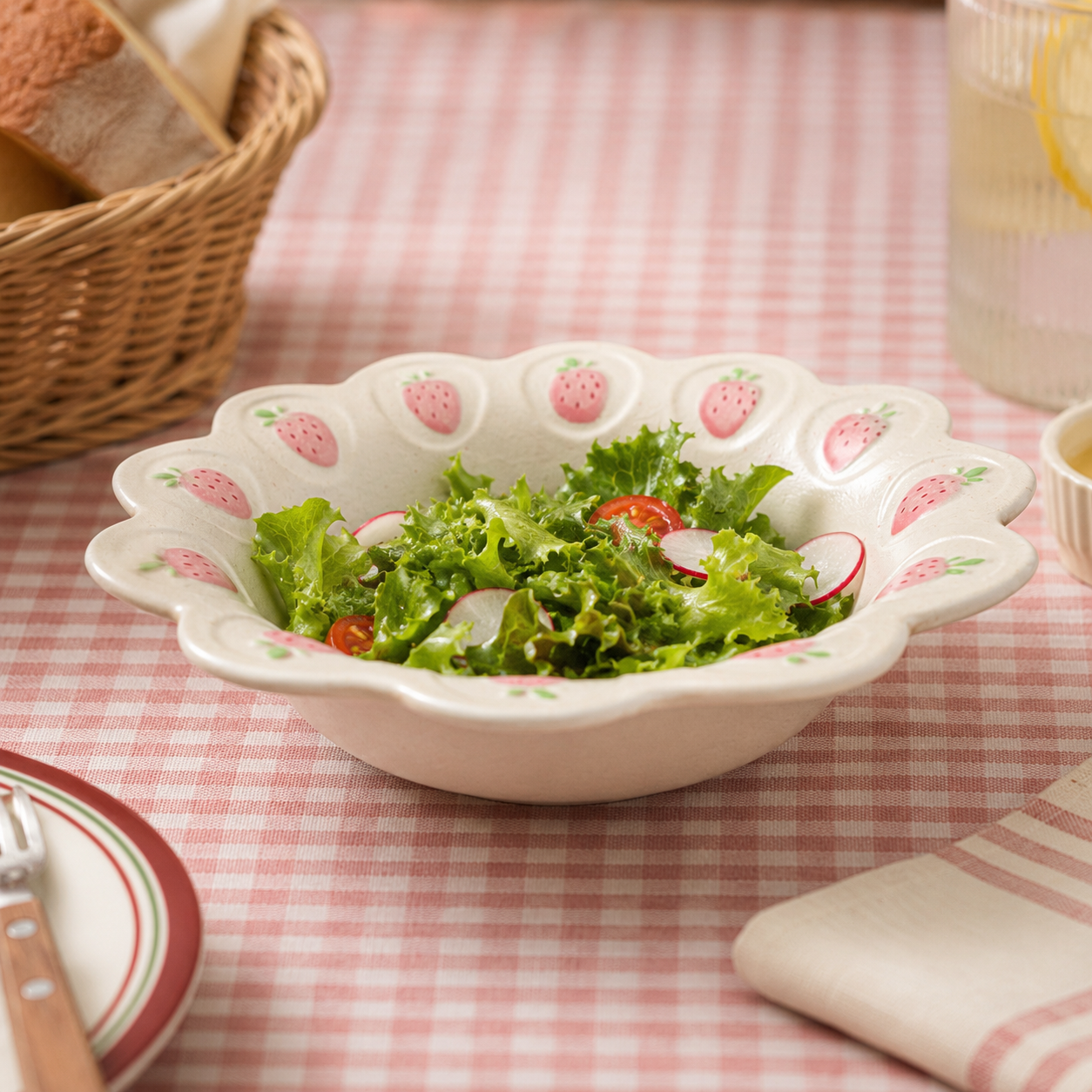 Strawberry Scalloped Serving Bowl